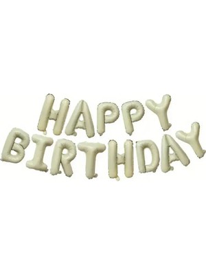Best Parti Happy Bırthday Bej Renk Folyo Balon Seti