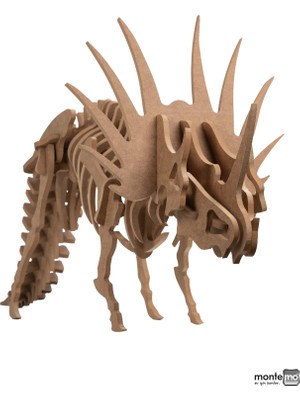 Montemo Styracosaurus 3D Dinozor Maket-Yapboz-Dekoratif Obje-Ahşap-(8mm Ham Mdf)