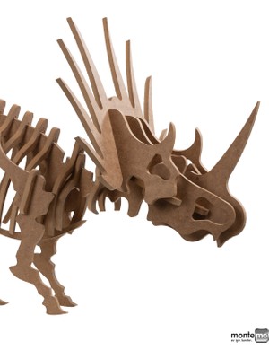 Montemo Styracosaurus 3D Dinozor Maket-Yapboz-Dekoratif Obje-Ahşap-(8mm Ham Mdf)