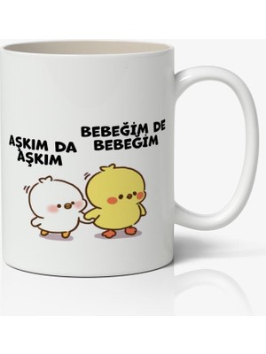 Nostaljik Lezzetler Aşkım Da Aşkım, Bebeğim De Bebeğim Sevimli Civcivler Tasarımlı Kupa Bardak Baskılı Kahve Kupa Bardak