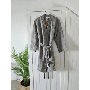 Mia Home & Baby 4 Kat Müslin Pamuk Antrasit Açık Gri Kimono Unisex S Bornoz - Sabahlık