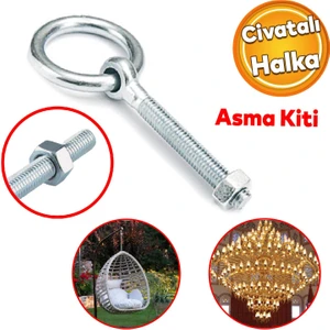 Delikli Halkalı Metal Paslanmaz Civata M10 Somunlu Sabitleme Çekme Kaldırma Tavan Kancası Asma Kit