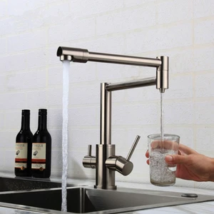 Mutfak Evye Bataryası Dual Flow Su Arıtma Çıkışlı Katlanır Tasarım Mat Krom  5 Yıl Güvenceli