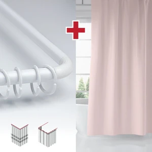 Tropik Home Pembe Renk Banyo Perdesi Askı Hediyeli 180X200CM Pudra Tek Kanat Duş Perdesi, L Boru Hediyeli