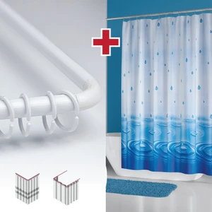 Tropik Home Su Desen Mavi Banyo Perdesi Askı Hediyeli 180X200CM Tek Kanat Duş Perdesi, L Boru Hediyeli
