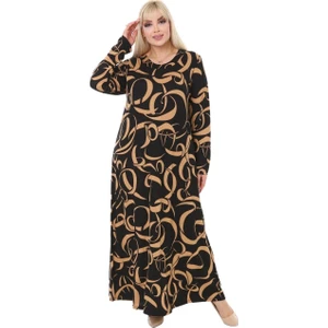 Butik Vizon Dalga Desen Uzun Kollu Uzun Elbise
