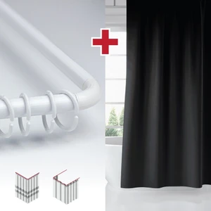 Tropik Home Siyah Renk Banyo Perdesi Askı Hediyeli 180X200CM Tek Kanat Duş Perdesi, L Boru Hediyeli