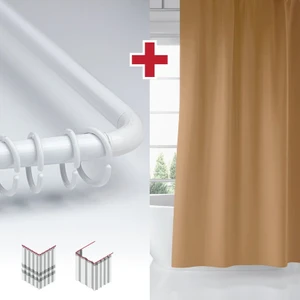 Tropik Home Bej Renk Banyo Perdesi Askı Hediyeli 180X200CM Tek Kanat Duş Perdesi, L Boru Hediyeli