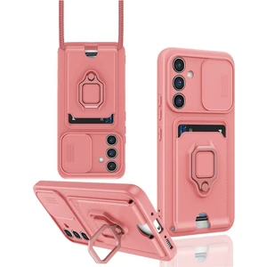 M.TK Moveteck Samsung Galaxy M34 Uyumlu Kılıf Kamera Lens Sürgülü Korumalı Askılı Yüzüklü Silikon Yumuşak Silikon (Hediye Ipli)