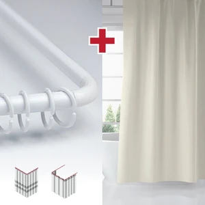 Tropik Home Krem Renk Banyo Perdesi Askı Hediyeli 180X200CM Tek Kanat Duş Perdesi, L Boru Hediyeli