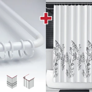 Tropik Home Funda Desen Banyo Perdesi Askı Hediyeli 180X200CM Tek Kanat Duş Perdesi, L Boru Hediyeli