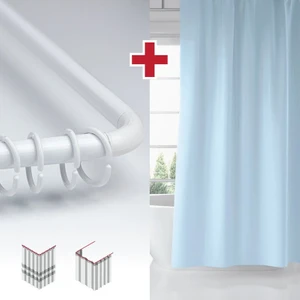 Tropik Home Mavi Renk Banyo Perdesi Askı Hediyeli 180X200CM Tek Kanat Duş Perdesi, L Boru Hediyeli