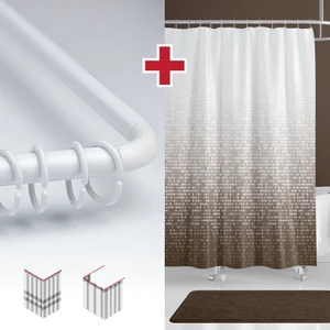 Tropik Home Nokta Desen Banyo Perdesi Askı Hediyeli 180X200CM Tek Kanat Kahverengi Duş Perdesi, L Boru Hediyeli