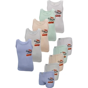 Erkek Çocuk 5'li Paket Karışık Renk Dinezor Baskılı Likralı Atlet Boxer Takım