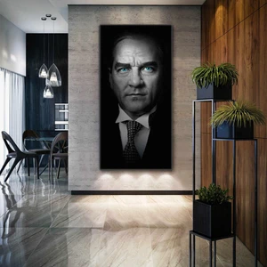 SML Tablo Mustafa Kemal Atatürk Karizmatik Mavi Gözler Boyuna Dikey Kanvas Tablo