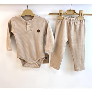 Mayu Baby Collection Kışlık Bebek Bady ve Tayt Takımı - Ikili Takım %100 Doğal Pamuk Penye Bady Bej
