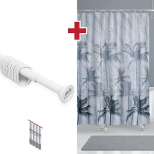 Tropik Home Banyo Perdesi Askı Hediyeli Palmiye Desen 180X200CM Tek Kanat Duş Perdesi, Renkli Banyo Duş Perdesi