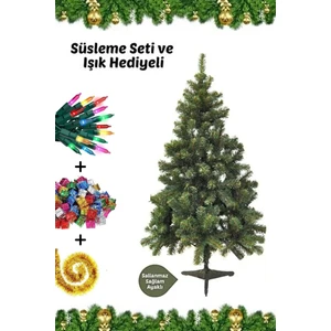 Süsleme Seti Yılbaşı Çam Ağacı Renkli Işığı ve Yeni Yıl Süsleri Noel Paketi 90 cm 80 Dal