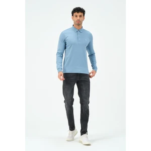 Uzun Kollu Mavi Regular Erkek Polo Yaka T-Shirt