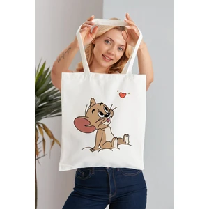Elimin Ucunda Jerry Model Baskılı Günlük Kullanım Özel Baskı Bez Omuz Çantası Hediyelik Tote Bag