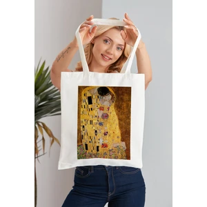 Elimin Ucunda The Kiss Gustav Klimt Model Baskılı Günlük Kullanım Özel Baskı Bez Omuz Çantası Hediyelik Tote Bag