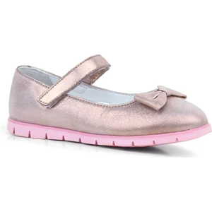 Hakiki Deri Pembe Simli Fiyonklu Cırtlı Kız Çocuk Babet Ayakkabı