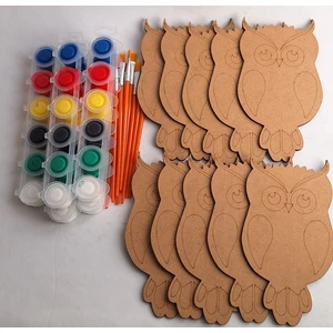 10 Baykuş Ahşap Boyama 5 Akrilik Boya 10 Fırça Aktivite Etkinlik Sanat Hobi Seti