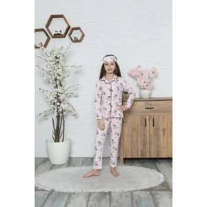 Lolli Boom Kids  Kopya - Kız Çocuk V Yaka Düğmeli Pembe Renk Pijama Takımı