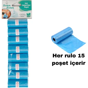 Bamm Bamm Kirli Bebek Bezi Poşeti Çanta Boy Mavi 8 Rulo (120 Adet)
