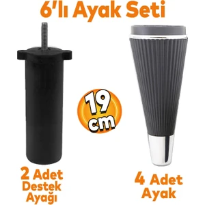 Iron 6'lı Set Mobilya Tv Ünitesi Çekyat Koltuk Kanepe Destek Ayağı 19 Cm Siyah Ayakları M8 Civatalı