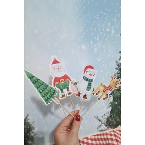Yılbaşı Yeni Yıl Kürdan Süsleri Cupcake Süsleri Lüks Büyük Boy 10LU Paket