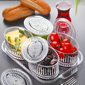 4'lü Kristal Oval Kapaklı Kahvaltılık Set Cam Değildir