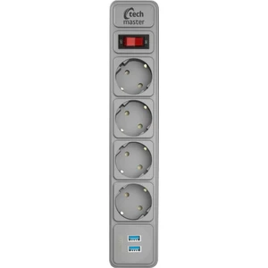 2 USB Akım Çocuk Korumalı 4'lü Priz 2 mt Gri