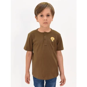 Erkek Çocuk Nakış Detaylı Hakim Yaka Tshirt