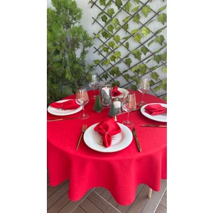 Decamor Home Keten Dokulu Dertsiz Kırmızı Yuvarlak Masa Örtüsü