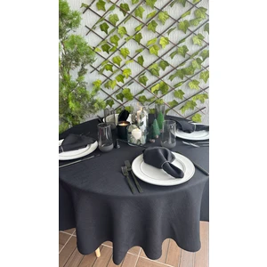 Decamor Home Keten Dokulu Dertsiz Siyah Yuvarlak Masa Örtüsü