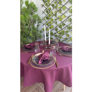 Decamor Home Keten Dokulu Dertsiz Mürdüm Yuvarlak Masa Örtüsü