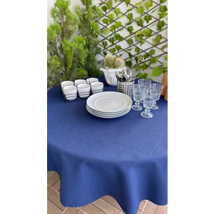 Decamor Home Keten Dokulu Dertsiz Lacivert Yuvarlak Masa Örtüsü