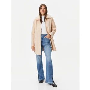 Uzun Kaşe Kaban Çıkarılabilir Suni Kürk Yaka Fermuarlı