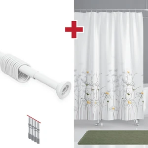 Tropik Home Banyo Perdesi Papatya Çiçek Desen Duş Perdesi, Askı Aparatı Hediyeli 180X200 C Halkalı Duş Perdesi
