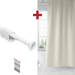 Tropik Home Krem Banyo Perdesi Askı Hediyeli 180X200CM Tek Kanat Duş Perdesi, Renkli Banyo Duş Perdesi