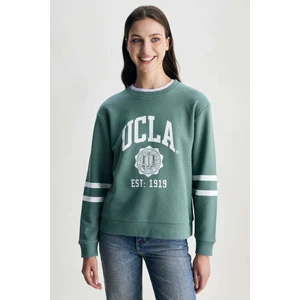 Roısın Yeşil Bisiklet Yaka Baskılı Loose Fit Kadın Sweatshirt