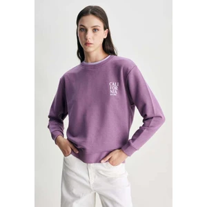 Alıce Mor Bisiklet Yaka Baskılı Loose Fit Kadın Sweatshirt