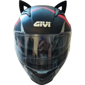 3D Fabrick Kask Süsü -Kedi Kulağı Rüzgar Tutmaz Siyah