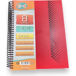 U4 6 + 2 200 Ypr A4 Spiralli Ayraçlı Defter 6 Kareli 2 Çizgili