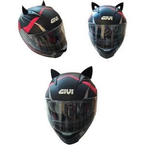 3D Fabrick Kask Süsü -3 Lü Set Kedi Kulağı,kask Boynuzu ve Rüzgar Tutmaz Kedi Kulağı Sağ Sol Takım-Siyah
