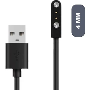 2 Pin 4mm Universal Akıllı Saat Manyetik Şarj Kablosu Siyah 55 cm