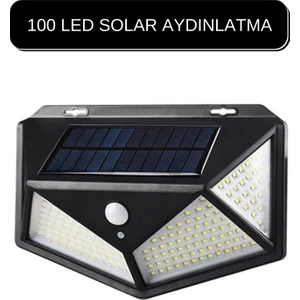 100 Ledli Solar Güneş Enerjili Hareket Sensörlü Bahçe Garaj Ev Aydınlatma Lambası