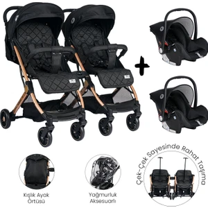 Fiorano Kabin Set İkiz Bebek Arabası - Black
