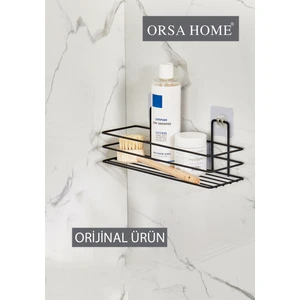 Orsa Home  Tekli Magic Yapışkanlı Siyah Dikdörtgen Banyo Rafı